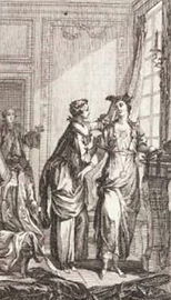 Charles Eisen, L'entrée de Déterville, ébloui, 1752. Gravure sur cuivre de Delafosse. Yale University Library, New Haven
