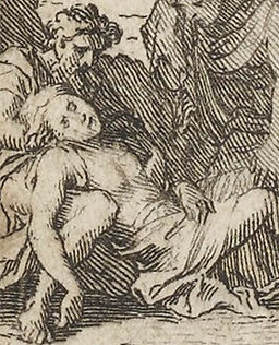 Charles Le Brun, La mort d’Hippolyte (détail), 1677. Gravure sur cuivre. Frontispice de Phèdre, BnF