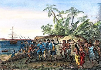 Bougainville débarquant à Tahiti, in Le Magasin pittoresque, 1843
