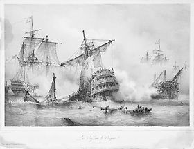Ferdinnd Victor Perrot, "Le vaisseau 'Le vainqueur' en combat, le 13 prairial" (1er juin1794), 1844