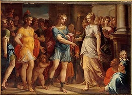 Ambroise Boschart, dit Dubois, Théagène reçoit le flambeau des mains de Chariclée, 1610. Huile sur toile, 162 x 240. Musée de Fontainebleau