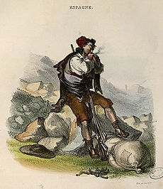 Paul Gavarni, Contrabandista en el puerto de Gavarni, 1829. Lithographie coloriée. Bibliothèque de Toulousen el puerto de Gavarni.jpg