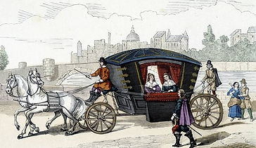 D’après Raimbaut, Les premiers carrosses sous Louis XIII (détail), XVIIème siècle. Estampe, BnF