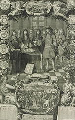 Le roi Louis XIV dans son conseil, arbitre de la paix et de la guerre, 1682 ; Gravure de Henri Noblin et Pierre Lepautre. BnF