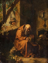 Jean Marie Melchior Doze, Moine dans sa cellule épié par un enfant, 1850. Gravure sur cuivre, 31,5 x 24,5. Coll° particulière