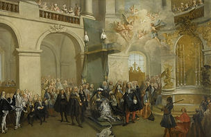 Nicolas Lancret, La Remise par Louis XV de l'Ordre du Saint-Esprit au comte de Clermont dans la chapelle de Versailles, 3 juin 1724, 1731. Huile sur toile, 56 x 81,5. Musée du Louvre, Paris