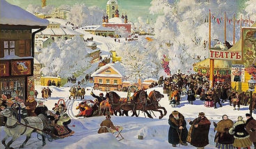 Boris Koustodiev, La Maslenitsa, 1919. Affiche du spectacle "L’âme russe", Théâtre de l’Écho du Robec, 2019
