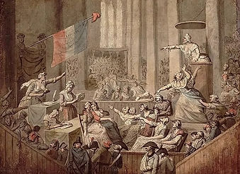 Chérieux, Club des femmes patriotes dans une église, 1793. Aquarelle, 40,8 x 54,5. BnF