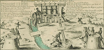 Croquis d'un moulin à sucre avec des esclaves au travail et des administrateurs de la Compagnie des Indes Orientales en 1667