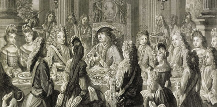 Un repas à la cour, almanach de 1711. BnF