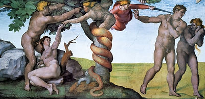 Michel-Ange, Adam et Ève, la tentation et la chute du Paradis terrestre, 1508-1512. Fresque, Chapelle Sixtine du Vatican, Rome