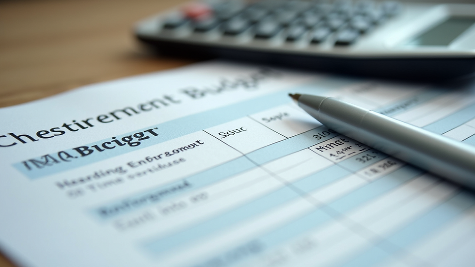 Close-up of a calculator and retirement budget sheet