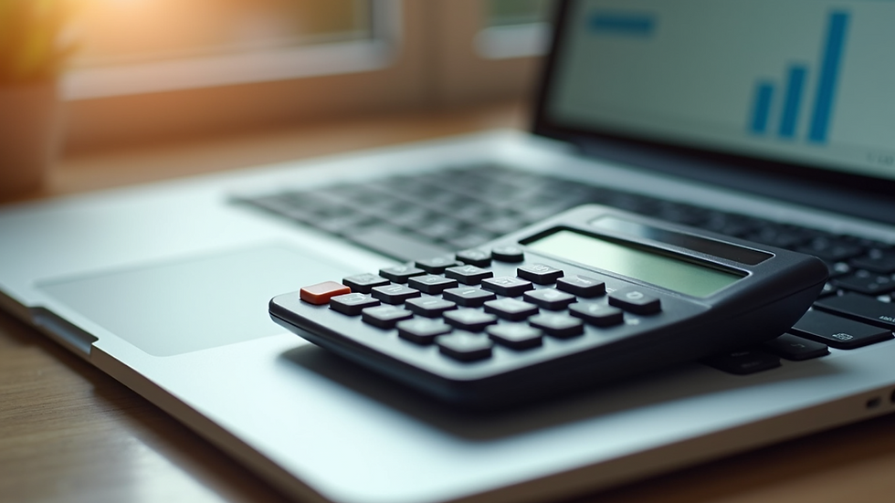 High angle view of a retirement savings calculator on a laptop