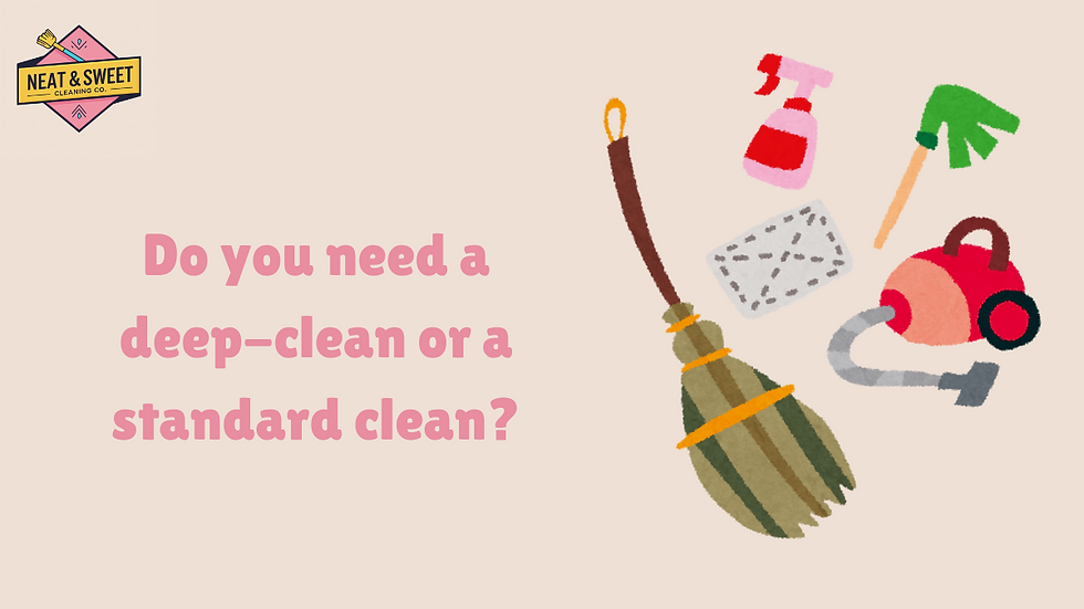 A graphic with cleaning products and the question 'Do you need a deep clean or standard clean?'