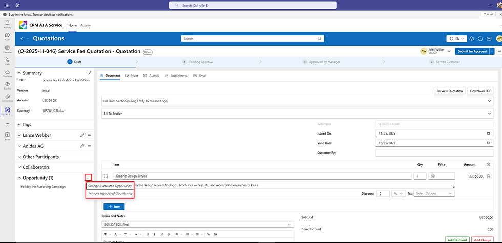 Supprimer et changer l'Opportunity associée