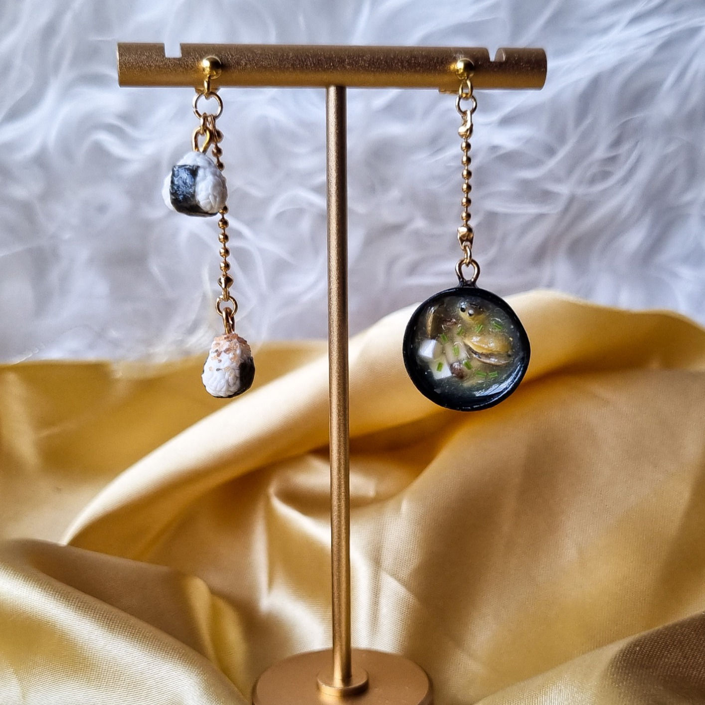 Onigiris and Asari Miso Soup Mismatch Dangling Earrings
