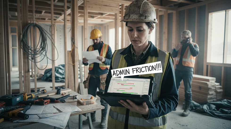 Close-up of a project manager using a tablet on a renovation site