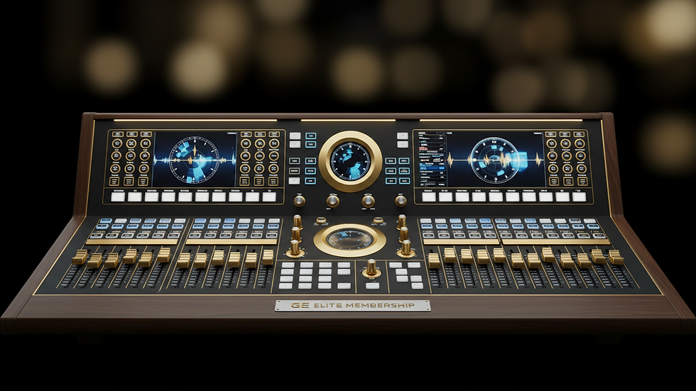 Close-up view of a sound mixing console in a studio