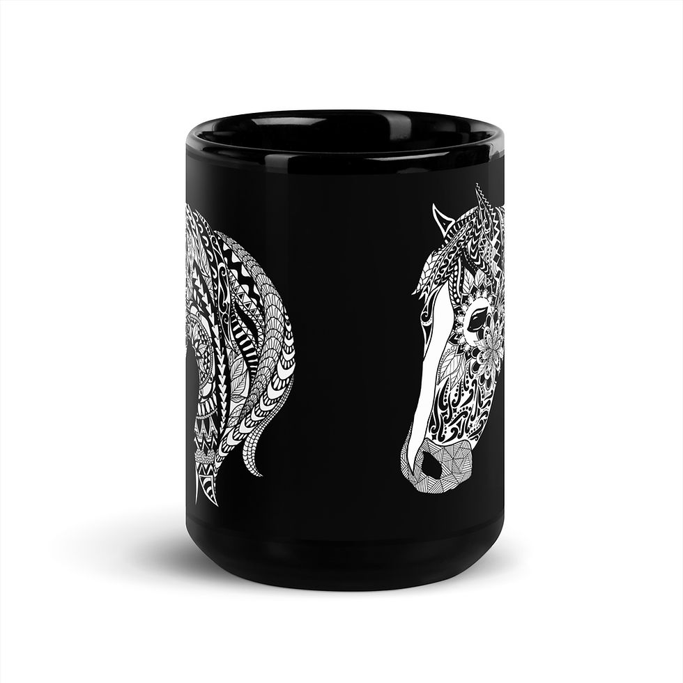 Thumbnail: Zentangle Horse by Christa's Corner Art - Two-sided Black Glossy Mug