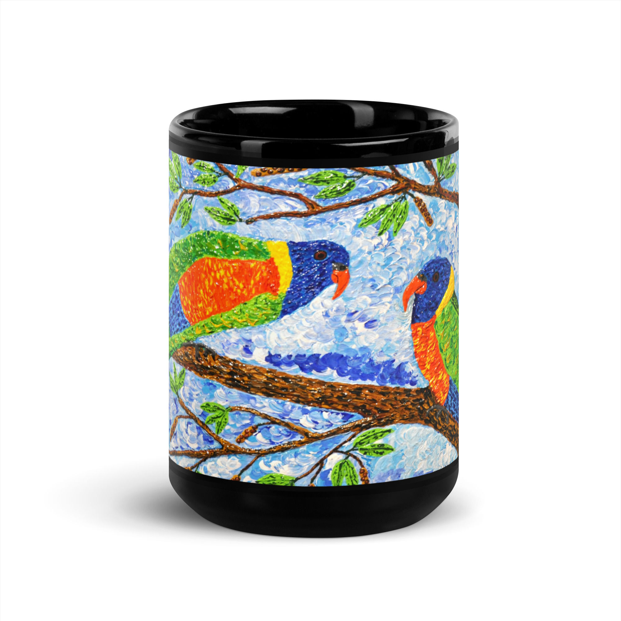 Rainbow Lorikeets by John Mason - Black Glossy Mug