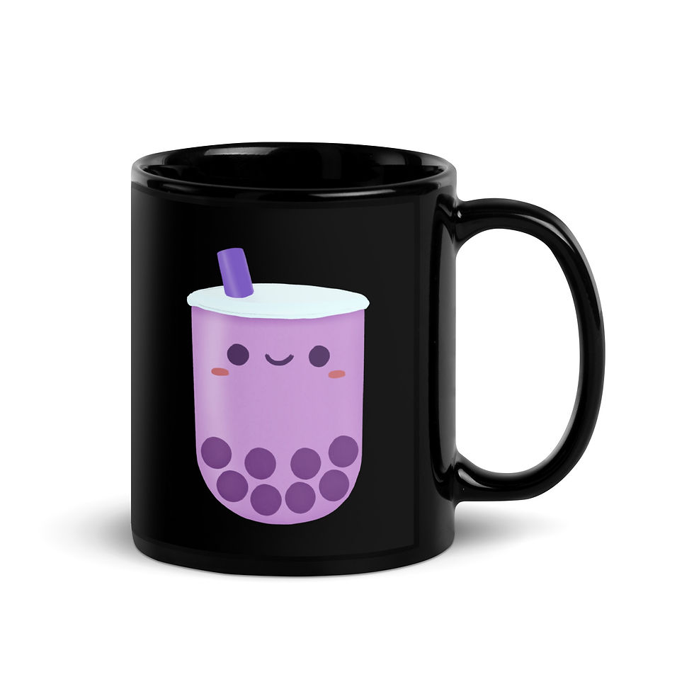 Thumbnail: Happy Boba by Christa’s Corner Art - Two-sided Black Glossy Mug