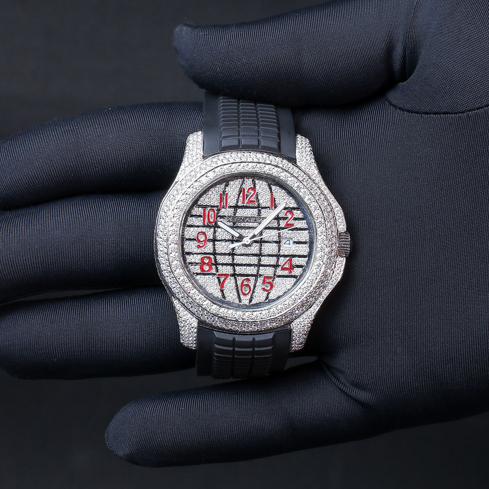 Thumbnail: iced out Patek Philippe moissanite Watch black rubber strap