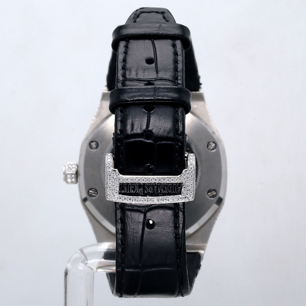 Thumbnail: Iced out moissanite watch stainless steel case with black leather strap