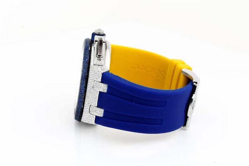 Thumbnail: Side view of Audemars Piguet moissanite watch with rubber strap and diamond setting