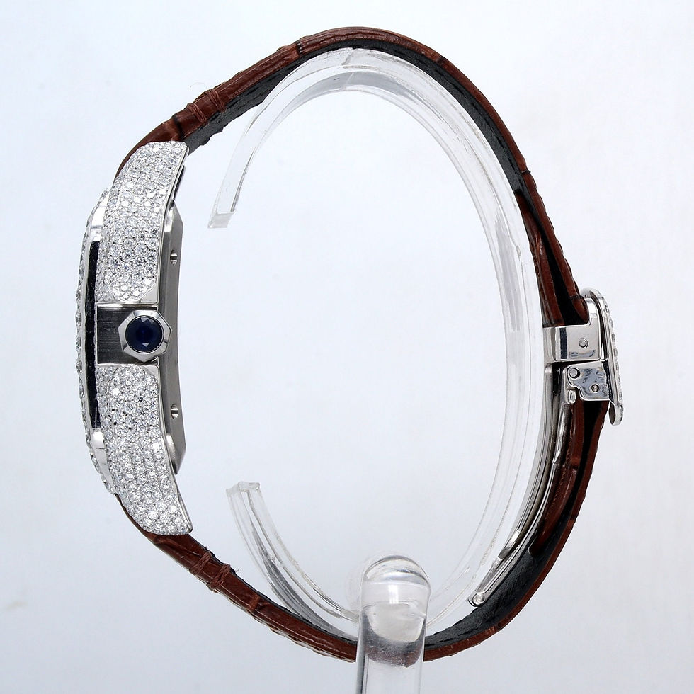 Thumbnail: iced out Cartier moissanite watch brown leather strap