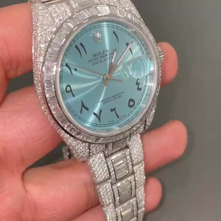 Thumbnail: Rolex Date-Just Moissanite Diamond Watch | Iced Out Moissanite Watch