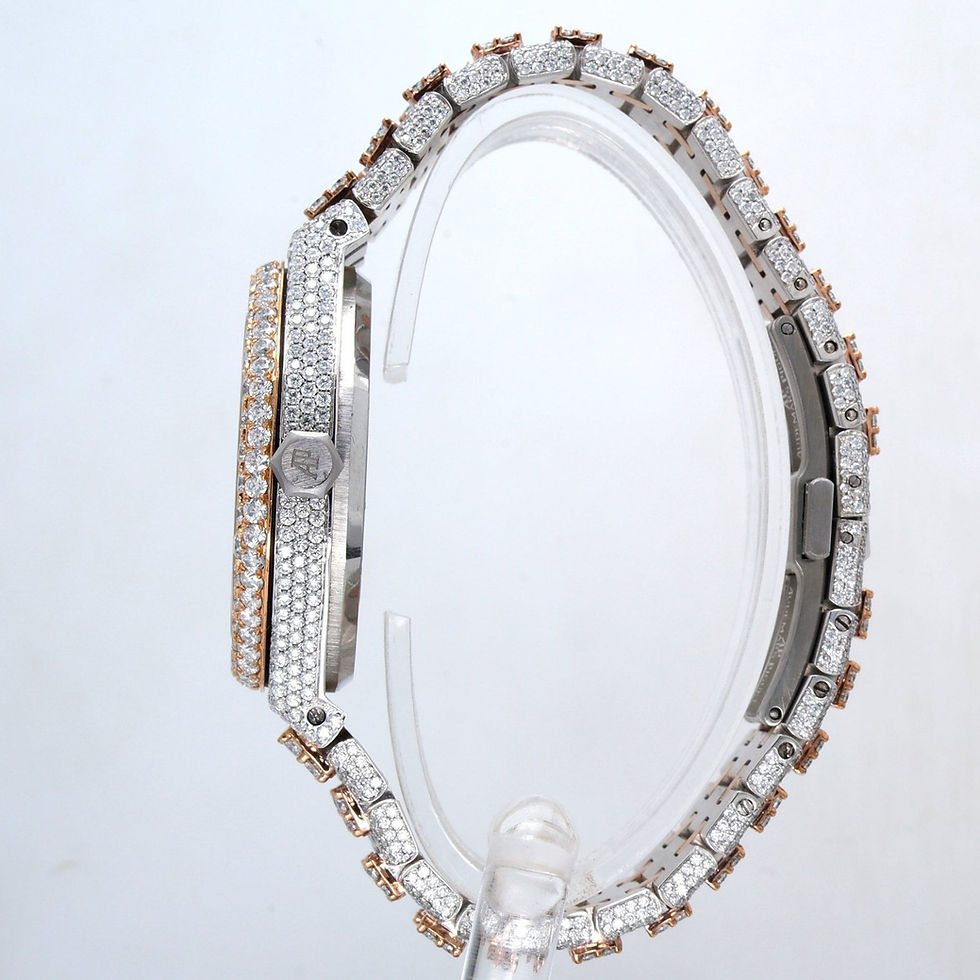 Thumbnail: fully iced out AP moissanite watch rose gold two tone