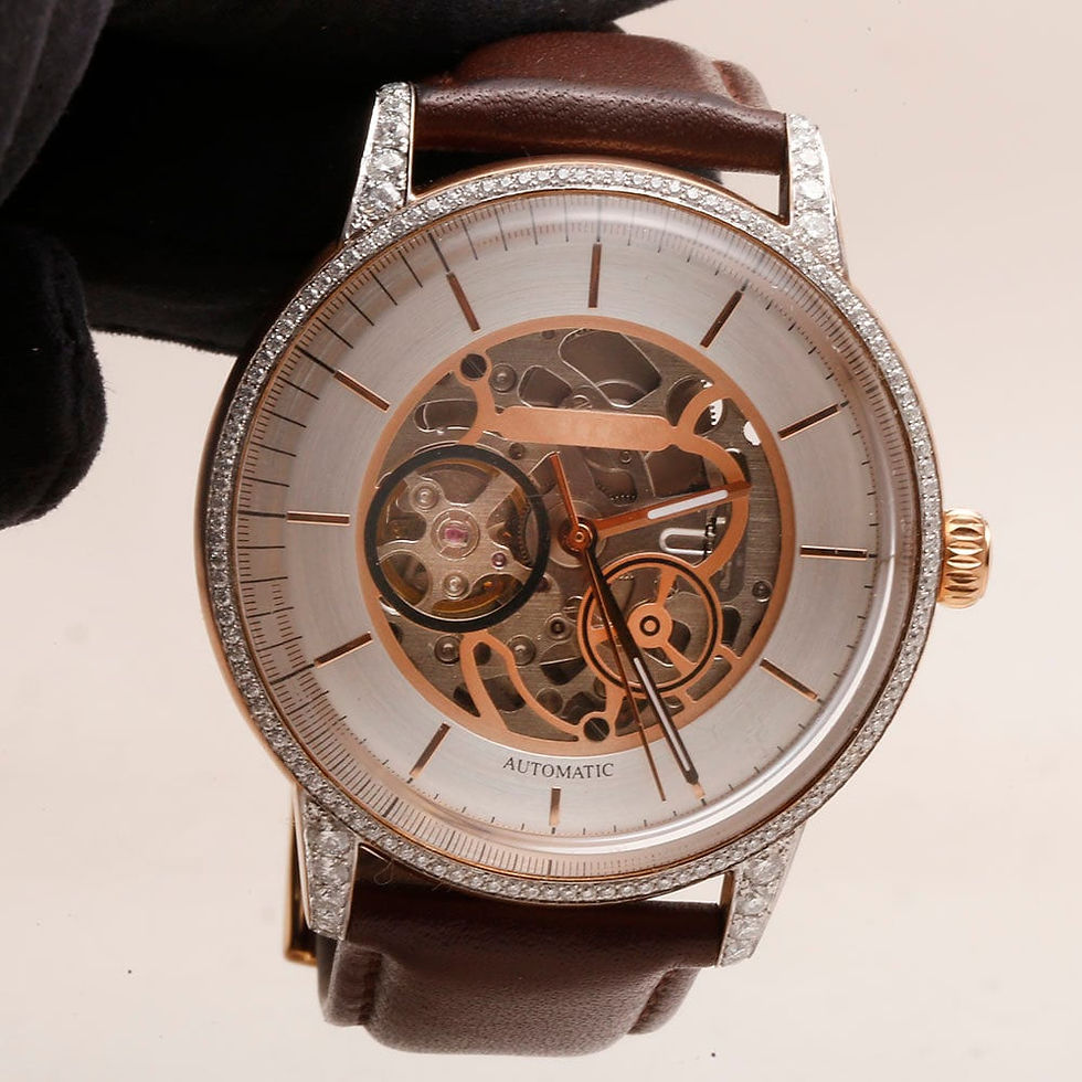 Thumbnail: Titan Automatic moissanite watch with brown leather strap