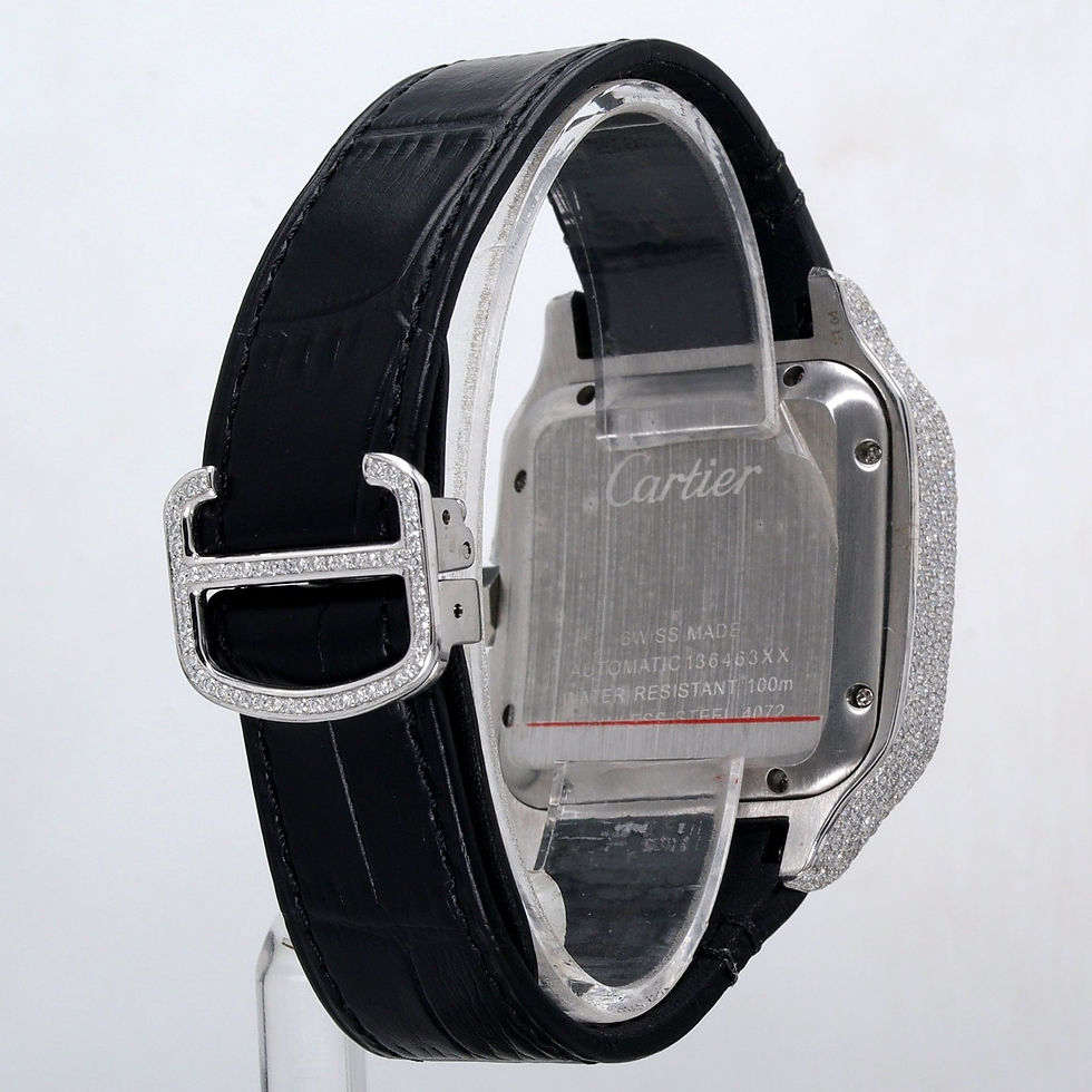 Thumbnail: iced out Cartier moissanite watch black leather strap