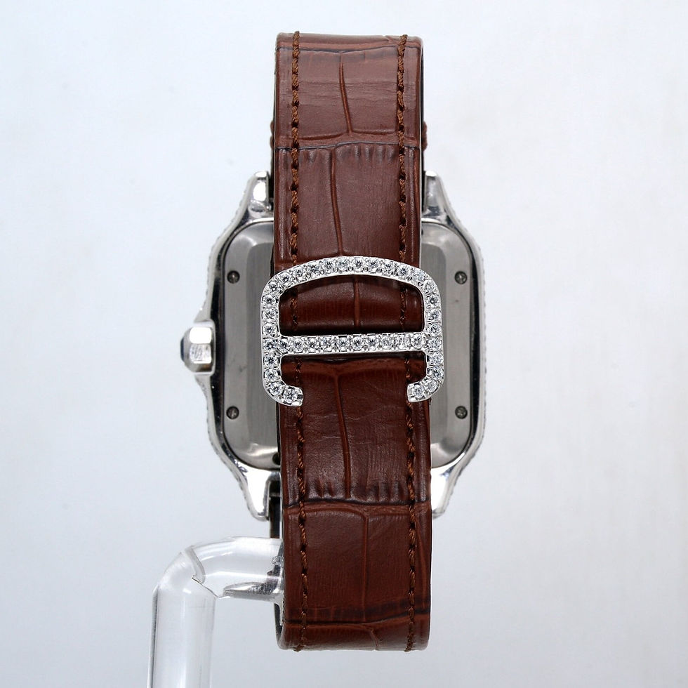 Thumbnail: iced out Cartier moissanite watch brown leather strap