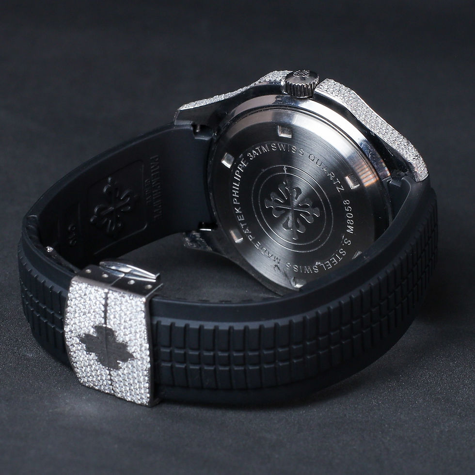 Thumbnail: iced out Patek Philippe moissanite Watch black rubber strap