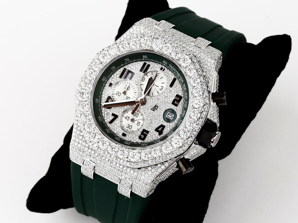 Thumbnail: Moissanite AP Watch green rubber strap