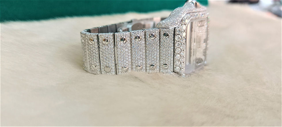Thumbnail: fully iced out Cartier moissanite diamond watch