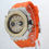 Thumbnail: Iced out moissanite watch case and orange leather strap