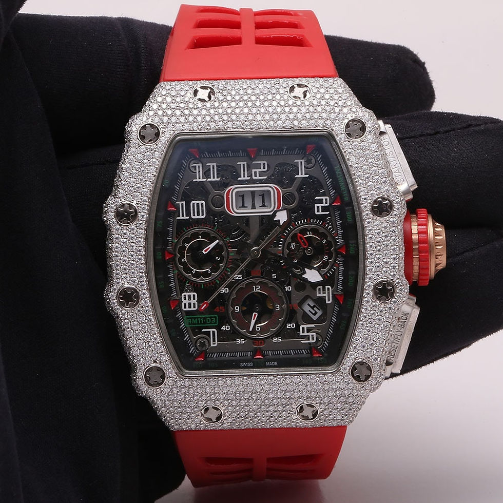Thumbnail: iced out Richard Mille moissanite watch red rubber strap