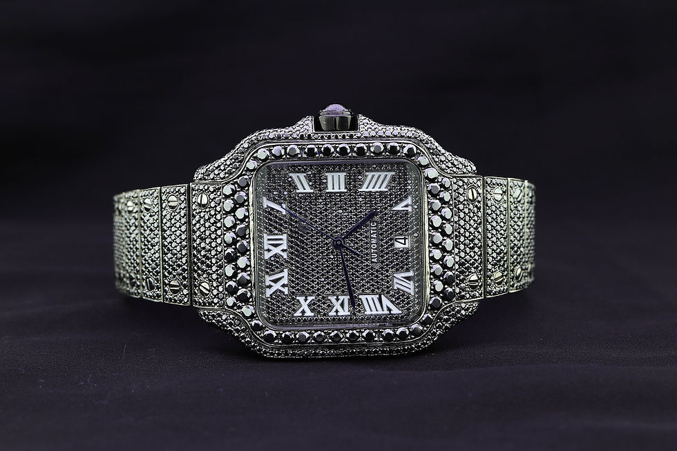 Thumbnail: fully iced out Cartier Santos moissanite watch black diamond
