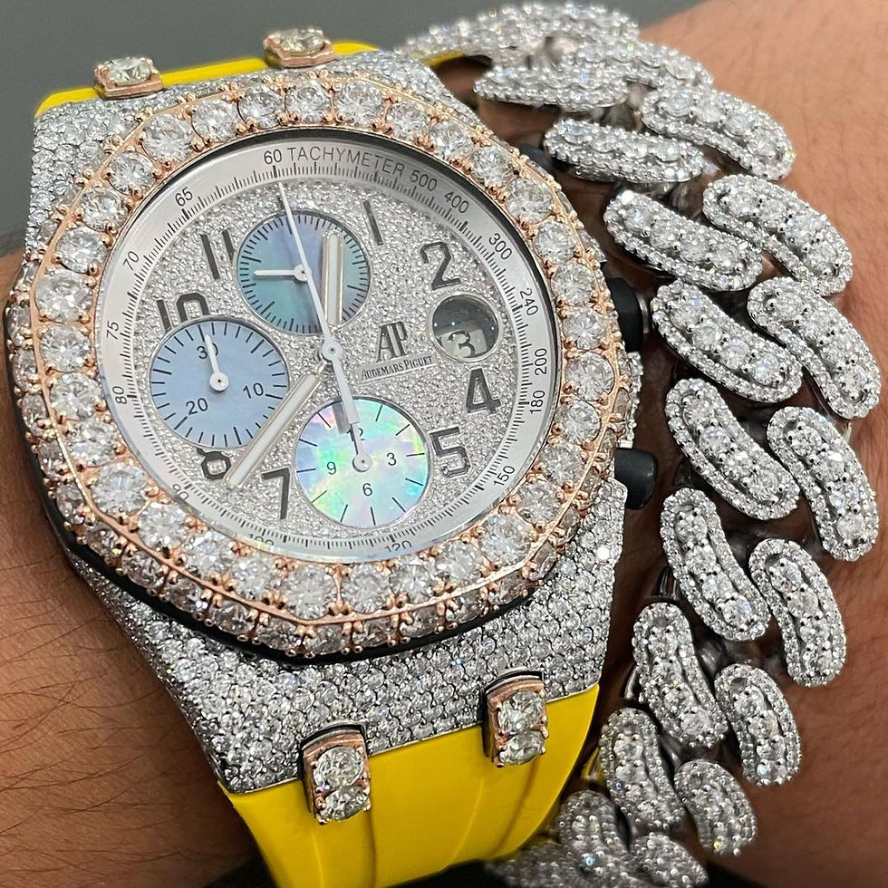 Thumbnail: Audemars Piguet moissanite watch with diamonds yellow strap