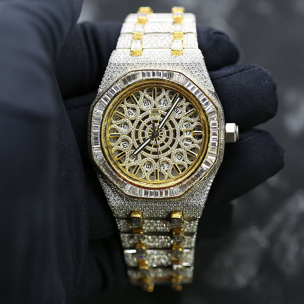 Thumbnail: iced out Ap moissanite watch baguette in bezel