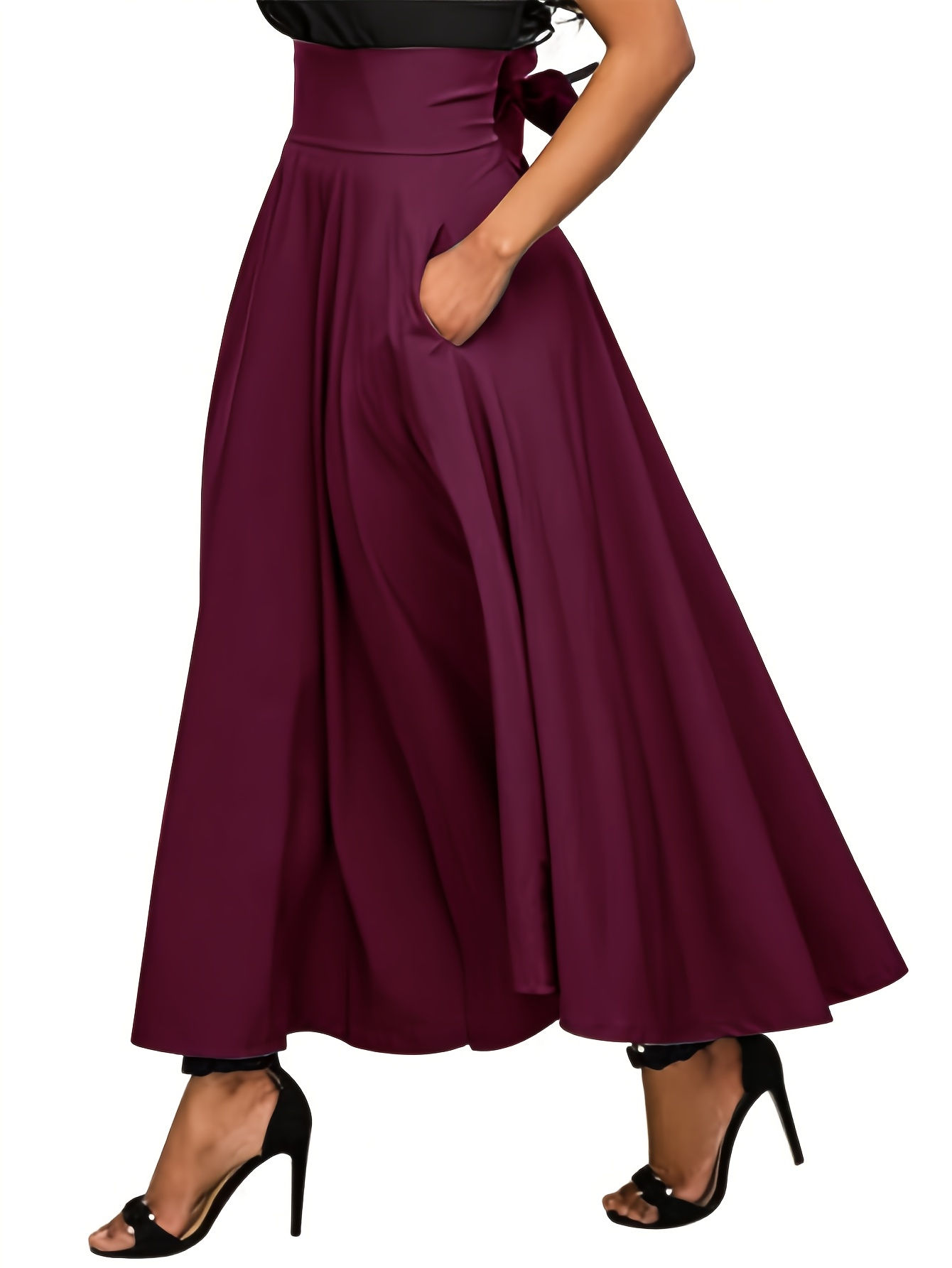 High-Waisted A-Line Maxi Skirt with Bow