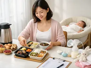 How should postpartum nutrition be arranged in stages to allow mothers who have had vaginal delivery or cesarean section to recover at home with peace of mind, while also taking care of their lacta...