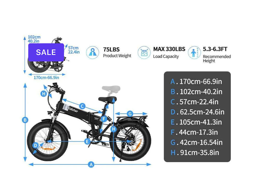 Thumbnail: Foldable Ridstar Electric Bike H20 1000W Motor 48V 15AH Battery