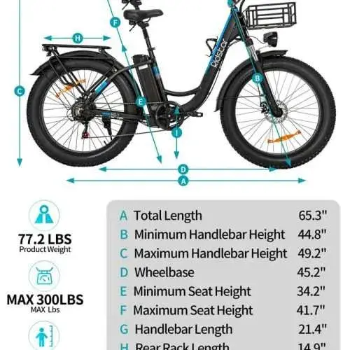 Thumbnail: Ridstar MN-26 Electric Bike 1500W Motor 48V 20AH Battery Unfoldable Fat Tire  