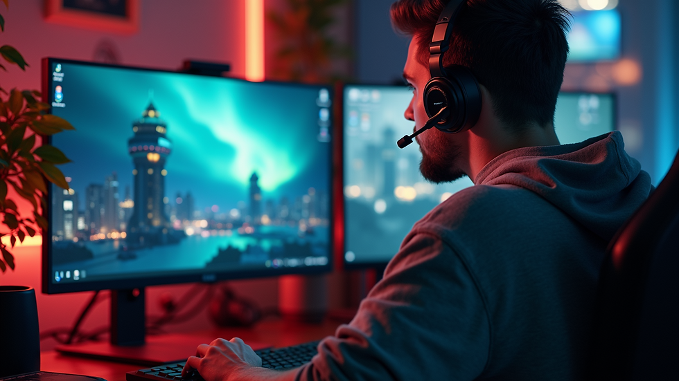 Eye-level view of a game developer working on a computer