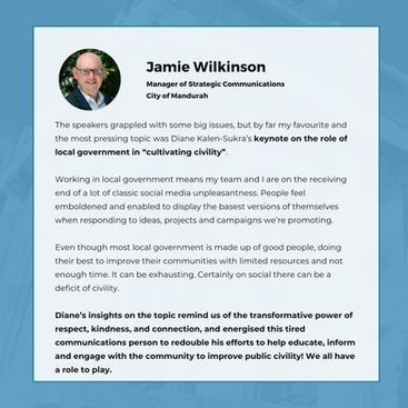 testimonial on keynote speaker on civility