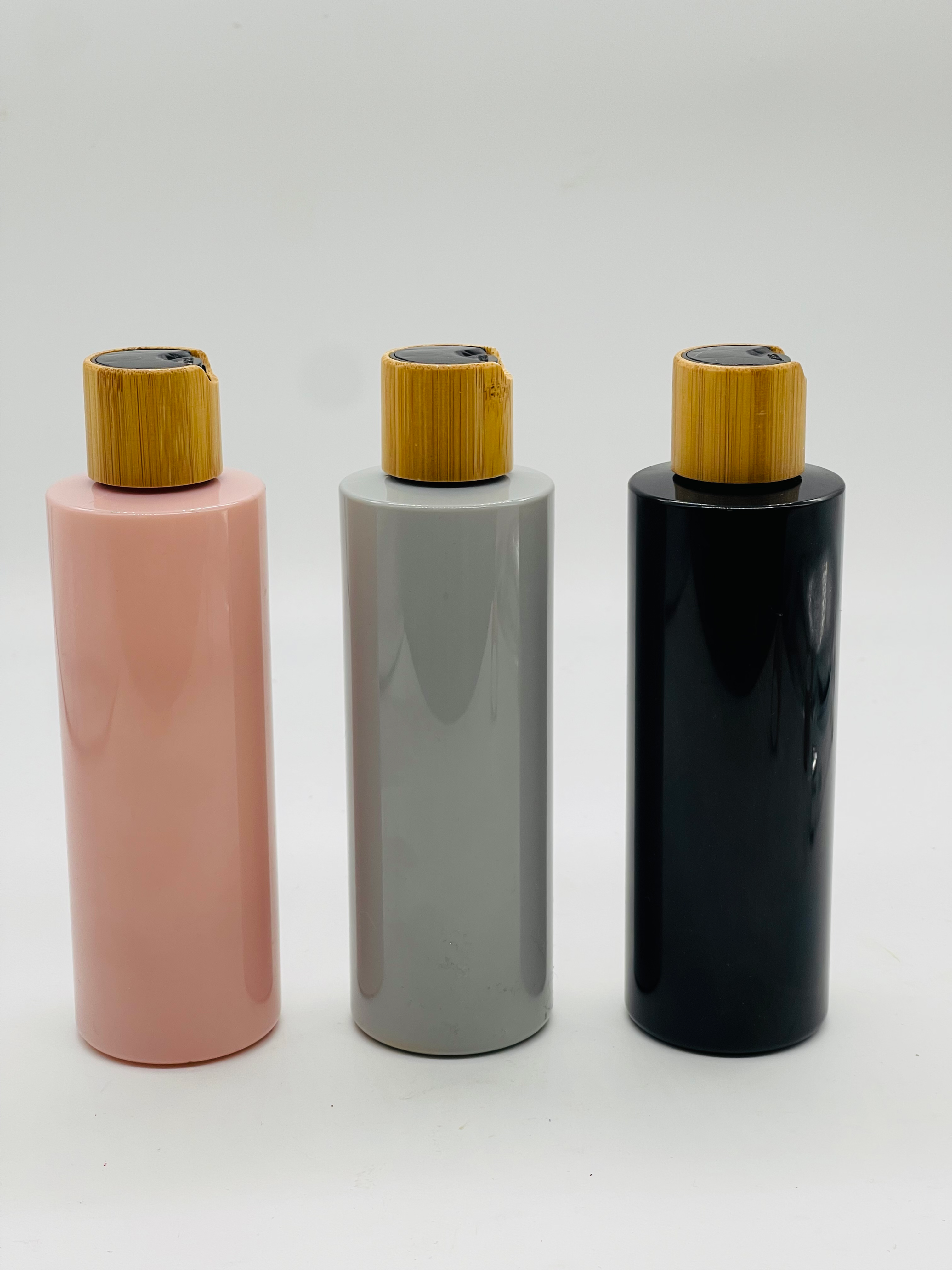 250ml Tubular Bamboo / Black Disc Top Cosmetic Bottles
