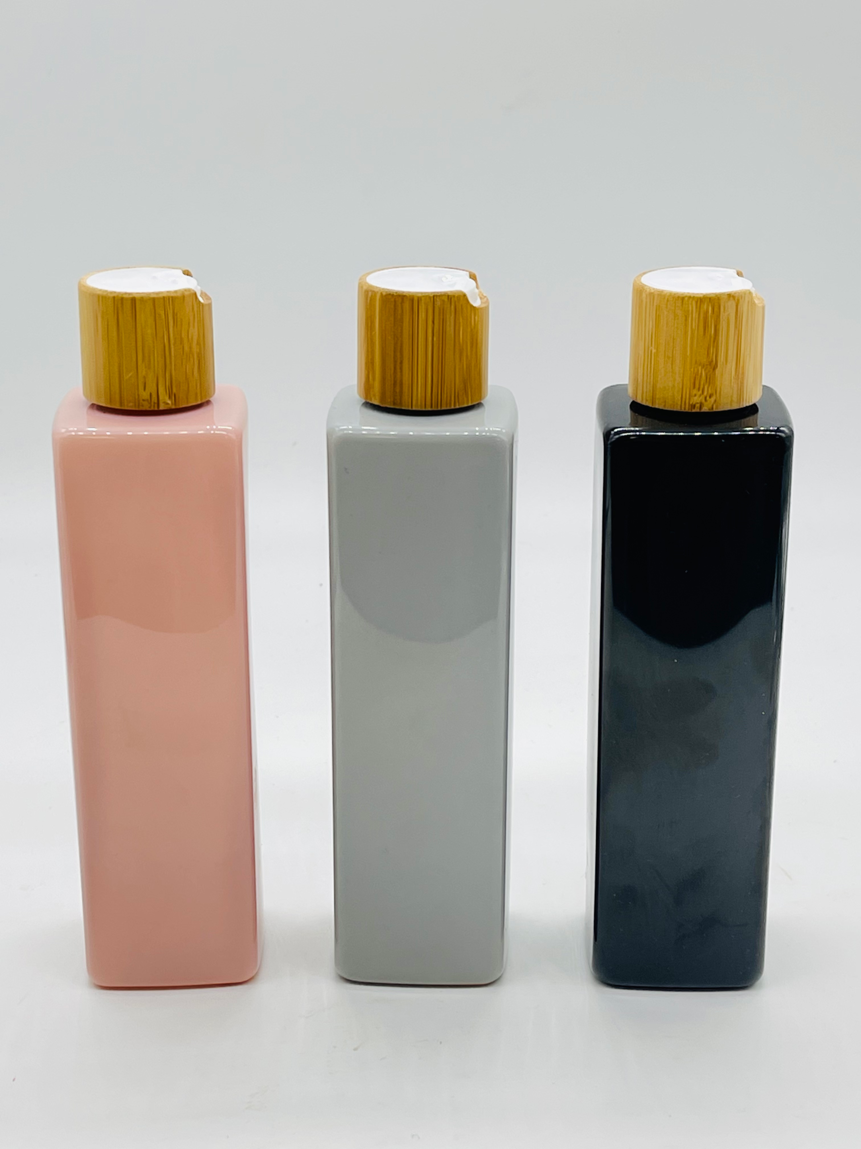 250ml Square Bamboo/ White Disc Top Cosmetic Bottles